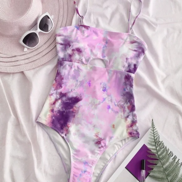 Boho Purple Tie Dye Monokini One Piece Swim Summer - Picture 5 of 6